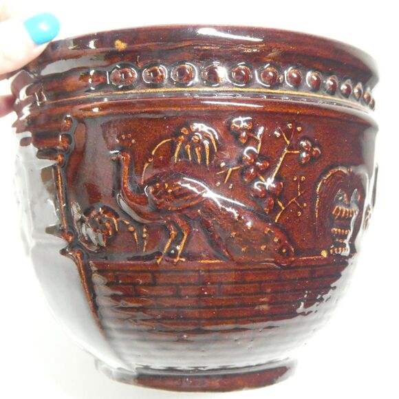 Peacock at the Fountain Brush McCoy Jardiniere Planter Pot Brown Vintage - Picture 9 of 14